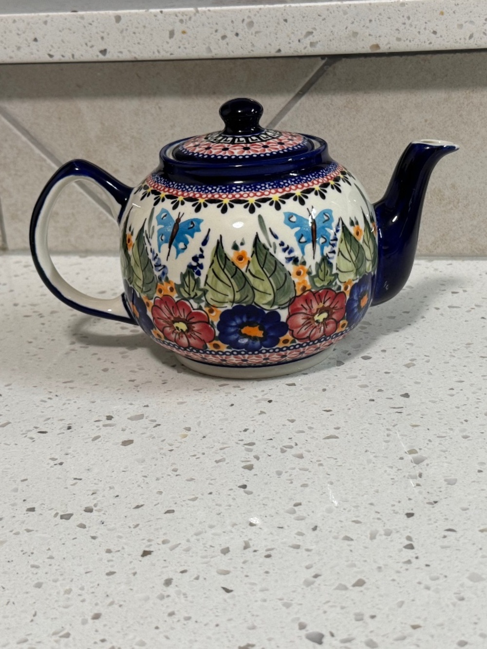 Polish Pottery Spring Splendor/Floral Butterfly Teapot
